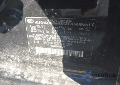 2013 Hyundai Elantra Limited из США, поврежденный, VIN 5NPDH4AE5DH410295